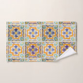 オレンジ・グリーン・ブルーのタイル・タオル バスタオルセット (ハンドタオル)