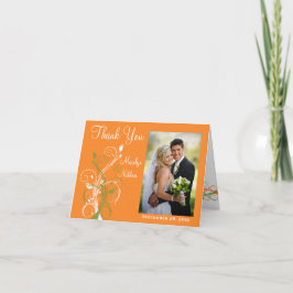 オレンジ グリーン ホワイト フラワーフォト サンクスカード サンキューカード