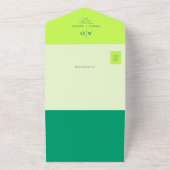 オレンジ グリーン モダン フォト QRコード ウェディング オールインワン招待状 (外側)