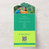 オレンジ グリーン モダン フォト QRコード ウェディング オールインワン招待状 (内側)