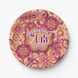 オレンジ グルービー サイケデリック 60年代 70年代 花柄 誕生日 ペーパープレート