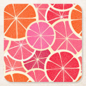 オレンジ&グレープフルーツ柑橘類フルーツパターン スクエアペーパーコースター (正面)