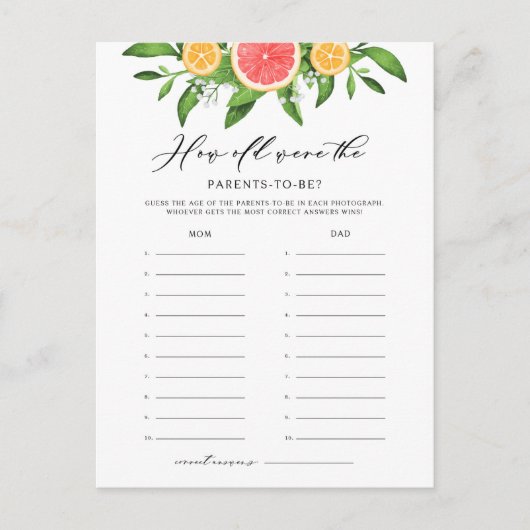 オレンジ&グレープフルーツ親カードは何歳だった インビテーションポストカード (正面)