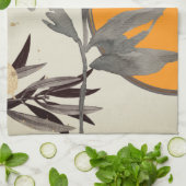 オレンジ&グレー芸術的水彩植物学 キッチンタオル (折り畳み)