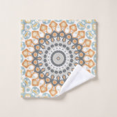 オレンジ、グレー、および青の幾何学曼荼羅 バスタオルセット (ウォッシュタオル)