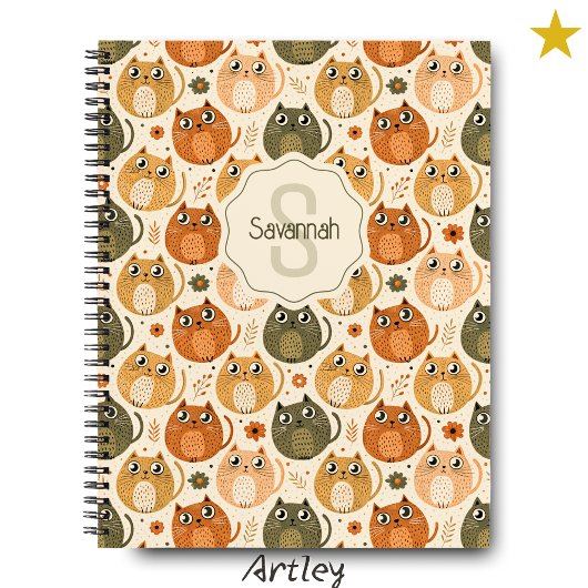 オレンジ グレー かわいいデブ猫 名前 モノグラム ノートブック