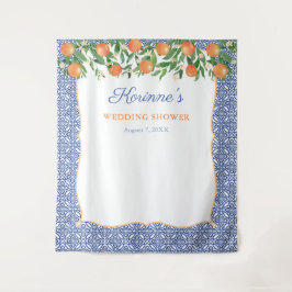 オレンジ コバルトブルー ウェディング シャワー フォト バックドロップ タペストリー