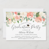オレンジ コーラル ピンクの花 卒業パーティー 招待状 (正面)