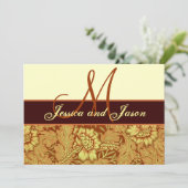 オレンジ ゴールド イエロー ダマスク ウェディング モノグラム インビテ 招待状 (スタンド正面)