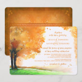 オレンジ & ゴールド オートム ツリー ウォーターカラー ウェディング 招待状 (正面/裏面)