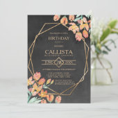 オレンジ ゴールド ブラック フラワーテラリウム バースデーパーティー 招待状 (スタンド正面)