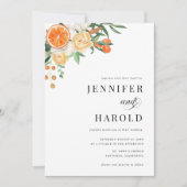 オレンジ シトラス フラワーミニマルオールインワン結婚式 招待状 (正面)