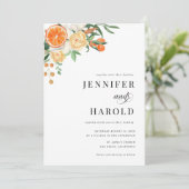 オレンジ シトラス フラワーミニマルオールインワン結婚式 招待状 (スタンド正面)