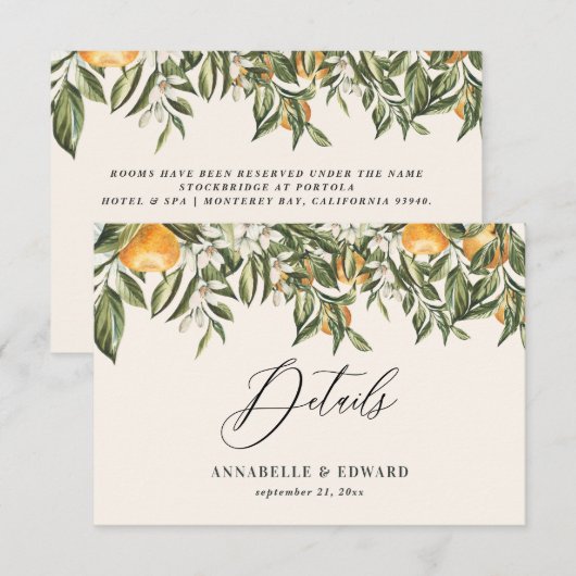 オレンジ シトラス ボタニカル モダン ラスティック デザイン 出欠カード (正面/裏面)