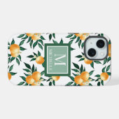 オレンジ シトラス 水彩 モノグラム 名前 iPhone 15ケース (裏面横)