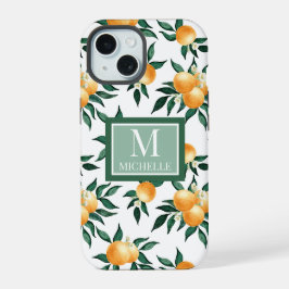 オレンジ シトラス 水彩 モノグラム 名前 iPhone 15ケース