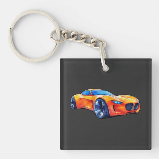 オレンジ スポーツカー コンセプト 鉛筆画 キーホルダー (正面)
