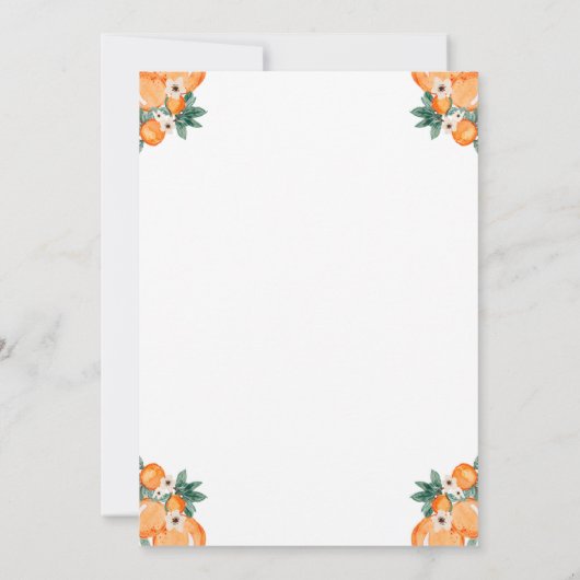 オレンジ・スリーリトルキューティーズ・トリプレット・ベイビーシャワー 招待状 (裏面)