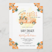 オレンジ・スリーリトルキューティーズ・トリプレット・ベイビーシャワー 招待状 (正面/裏面)
