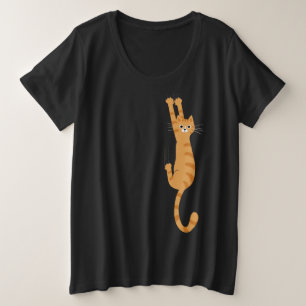 オレンジ・タビー・ぶら下がったキャット・オン キャおもしろいット プラスサイズTシャツ