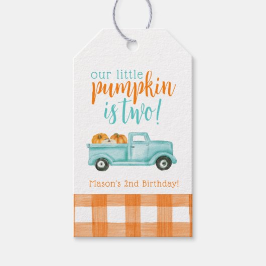 オレンジ&ターコイズパンプキンハーベストトラック ギフトタグ (正面)