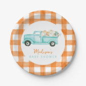 オレンジ&ターコイズパンプキンハーベストトラック ペーパープレート (正面)