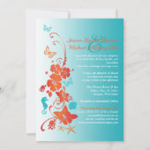 オレンジ、ターコイズ、ホワイトデスティネーションウェディング 招待状 (裏面)