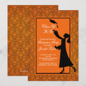 オレンジ ダマスク 卒業招待状 卒業生, オレンジ タンジェリンダマスク 卒業式 招待状 (正面/裏面)