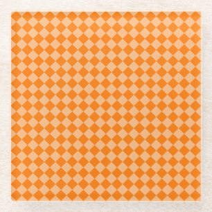 オレンジ チェッカー ダイヤモンド パターン ガラスコースター