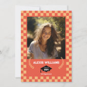 オレンジ チェック柄 カスタム フォト 案内状 (正面)