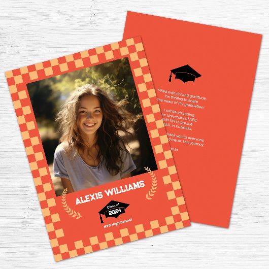 オレンジ チェック柄 カスタム フォト 案内状