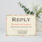 オレンジ & ティール ラスティック ウェディング 返信 RSVP カード (スタンド正面)