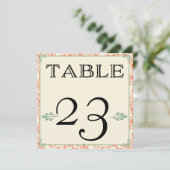 オレンジ & ティール ラスティック カントリー テーブル ナンバー 招待状 (スタンド正面)