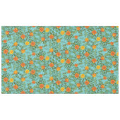 オレンジ&ティール（緑がかった色）アクア牡丹バラフローラ結婚ズ テーブルクロス (正面(横))