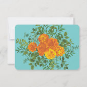 オレンジ&ティール(緑がかった色)アクア牡丹バラ情報 招待状 (裏面)