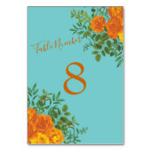 オレンジ&ティール（緑がかった色）アクア牡丹&バラフローラ結婚ズ テーブルナンバー (正面)