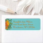 オレンジ&ティール（緑がかった色）アクア牡丹&バラフローラ結婚ズ ラベル (インサイチュ)