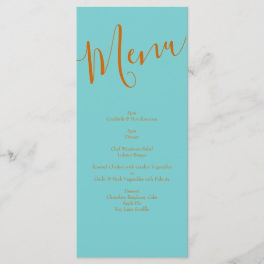 オレンジ&ティール（緑がかった色）アクア牡丹&バラ結婚ズメニュー メニュー (正面)