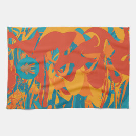 オレンジ&ティール（緑がかった色）トルコ キッチンタオル