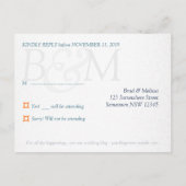 オレンジ&ティール(緑がかった色)ネイビーブルーRSVPポストカード インビテーションポストカード (裏面)