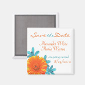 オレンジ&ティール（緑がかった色）夏の花日付磁石を保存 マグネット (正面/裏面)