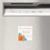 オレンジ&ティール（緑がかった色）夏の花日付磁石を保存 マグネット (インサイチュ (食洗機))