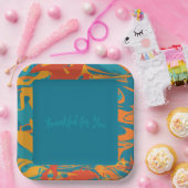 オレンジ&ティール（緑がかった色）感謝祭 ペーパープレート (パーティー)