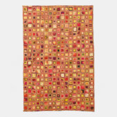 オレンジ「テラコッタ」はモザイク・タイルパターンを織りました キッチンタオル (縦)