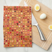 オレンジ「テラコッタ」はモザイク・タイルパターンを織りました キッチンタオル (四つ折り)