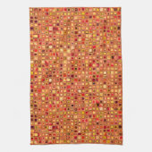 オレンジ「テラコッタ」はモザイク・タイルパターンを織りました キッチンタオル (縦)