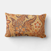 オレンジ テラコッタ インドネシア バティック 花柄 ランバークッション (裏面)
