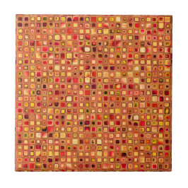 オレンジ「テラコッタ」テクスチャモザイクタイルのパターン タイル