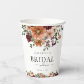 オレンジ テラコッタ バーガンディ フローラル ブライダル シャワー 紙コップ (裏面)