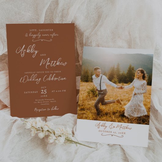 オレンジ テラコッタ ボホ ウェディング 招待状